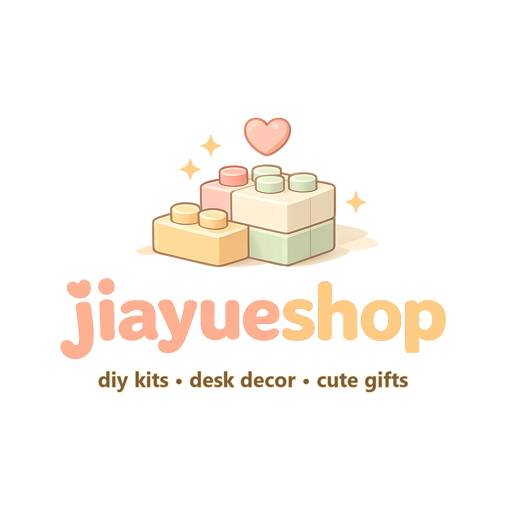 Jiayue Shop logo with DIY kits, desk decor, cute gifts tagline