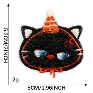 Grumpy Party Cat chenille embroidered iron-on patch